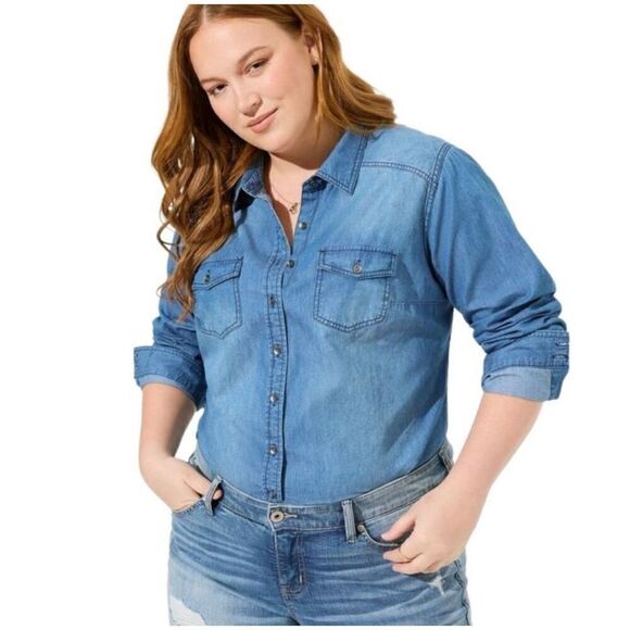 Torrid Denim Chambray Button Down Sz 6X - Picture 1 of 7